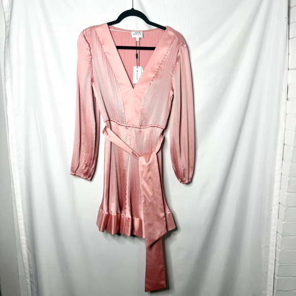 NEW with tags Women's Milly Pink Liv Satin Pleated Mini Dress Size 6 - Picture 2 of 8